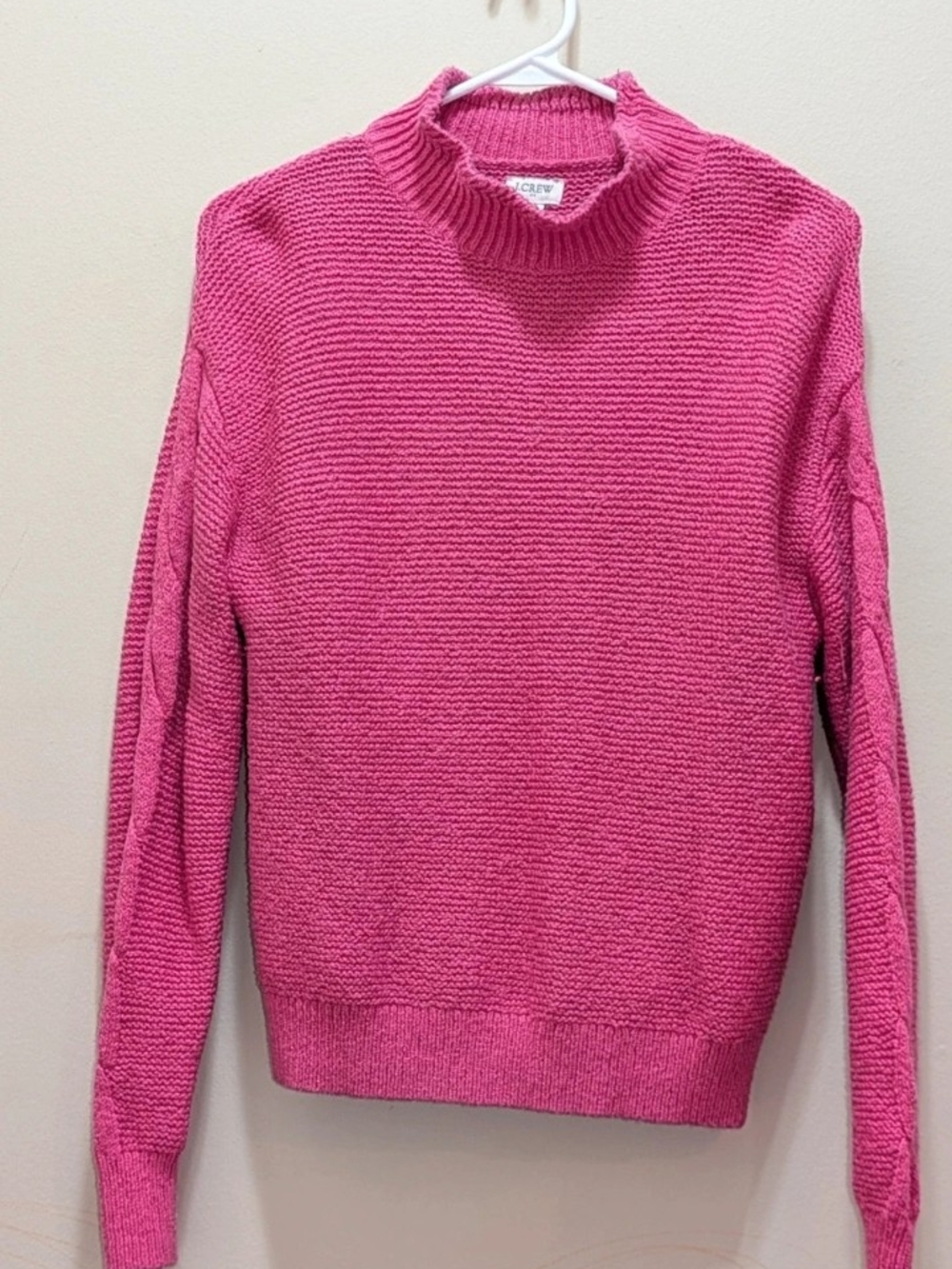 J.CREW Mockneck Cable-Sleeve Sweater Pink Medium